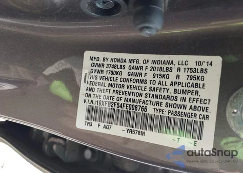 2015 Honda Civic Lx из США, поврежденный, VIN 19XFB2F54FE008766